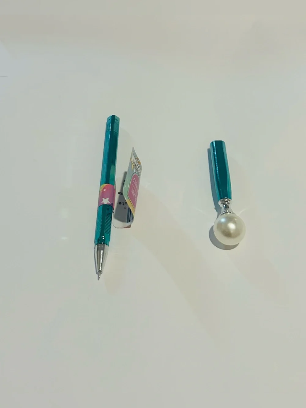 New 3 Pearl Gel Pens Green Bottoms Pearl on Top Blue Ink Pen